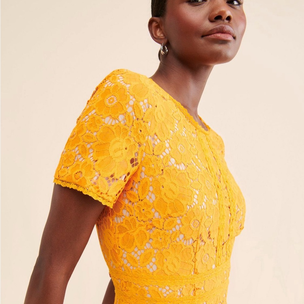 👗 🌟 Anthropologie Rachel Parcell Orange Lace Midi Dress S like XS 0 2 Wedding - Picture 6 of 13